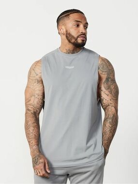 VANQUISH ESSENTIAL STEEL GREY OVERSIZED SLEEVELESS T SHIRT